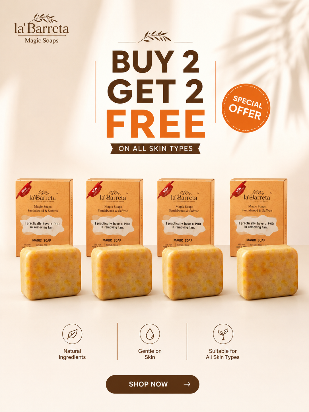(Buy 2 Get 2 Free) Detan Magic Soap – Sandalwood & Saffron Skin Brightening Bar